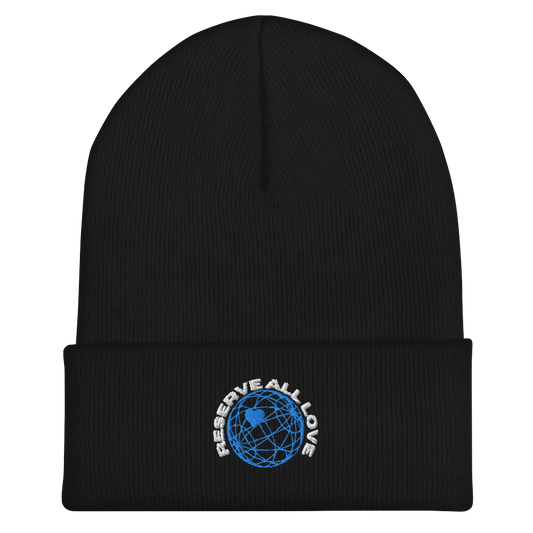 Reserve All Love Black and Light Blue Cuffed Beanie