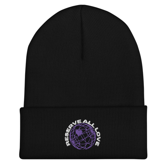 Reserve All Love Black and Purple Cuffed Beanie