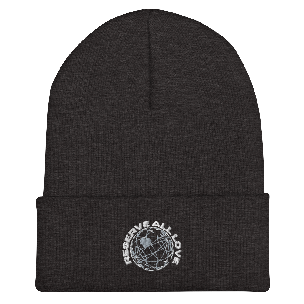 Reserve All Love Dark Grey and White Cuffed Beanie