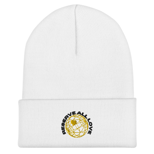 Reserve All Love White and Yellow Cuffed Beanie